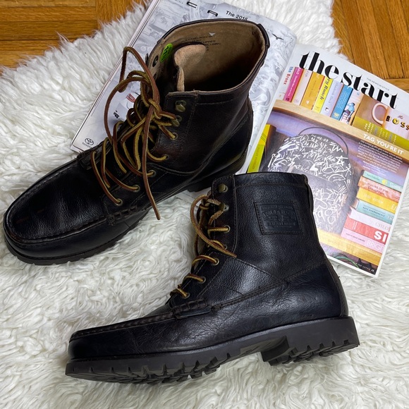 Polo Ralph Lauren Men's Rouland Ankle Bootie Dark Brown Leather Lace-Up Boots - Picture 2 of 16